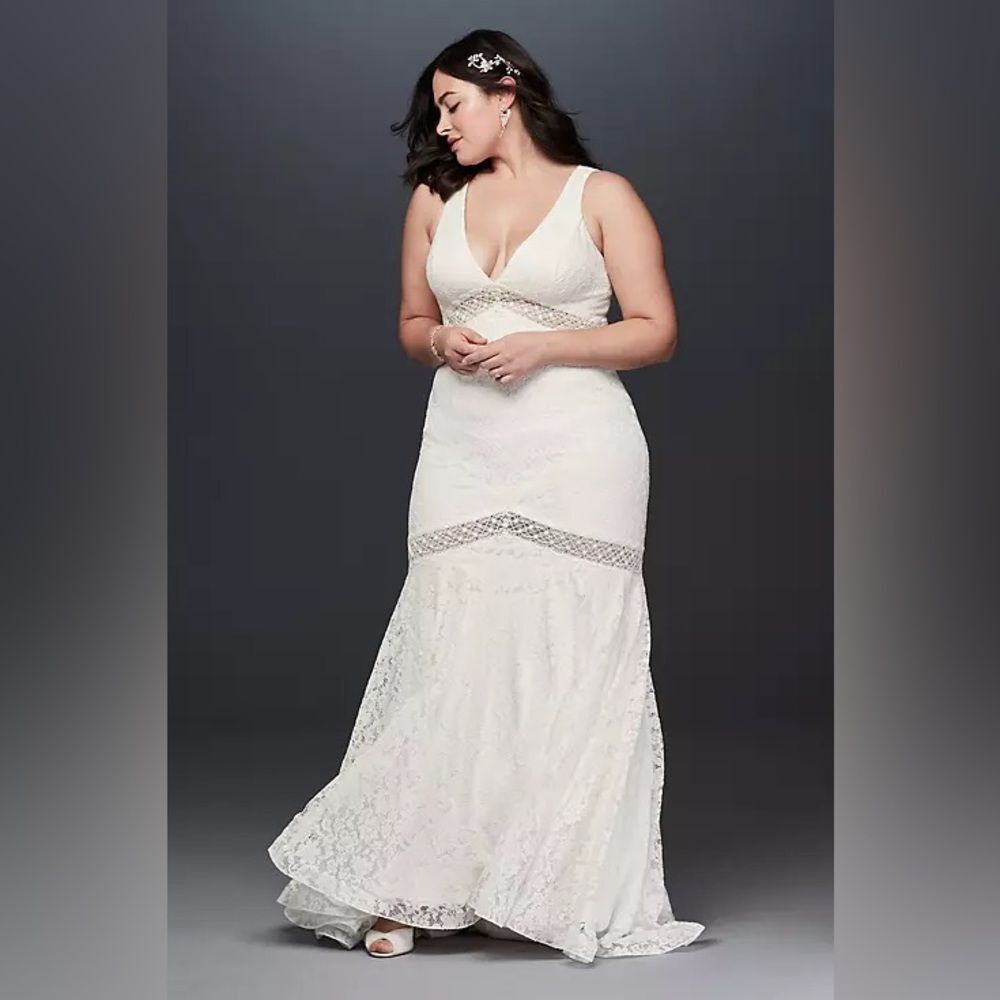 GALINA V-Neck Lace Illusion Wedding Dress, White, NWT, Size 20W - Picture 2 of 14